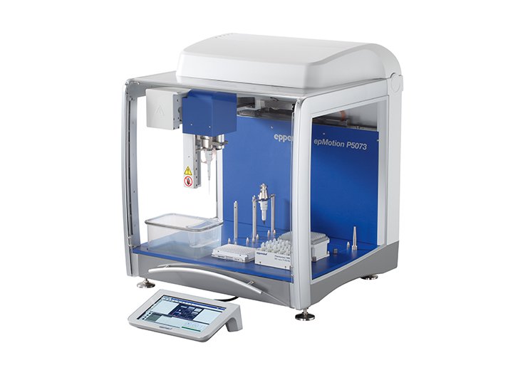 epMotion P5073 Automated pipetting system for cell culture applications with touch-control panel.